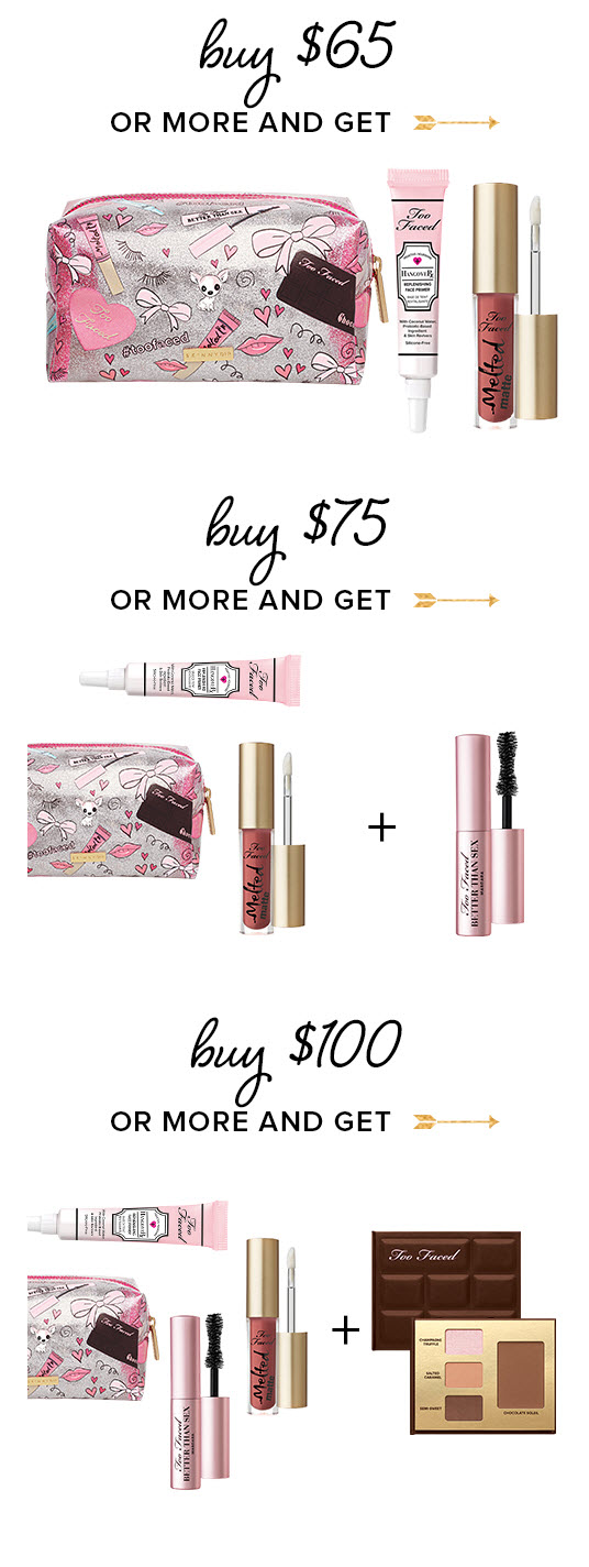 Receive a free 3-piece bonus gift with your $65 Too Faced purchase