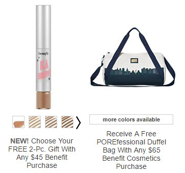 Receive a free 3-piece bonus gift with your $65 Benefit Cosmetics purchase