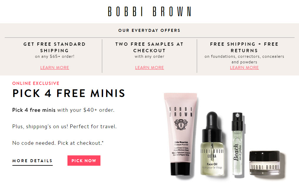 Receive your choice of 4-piece bonus gift with your $40 Bobbi Brown purchase