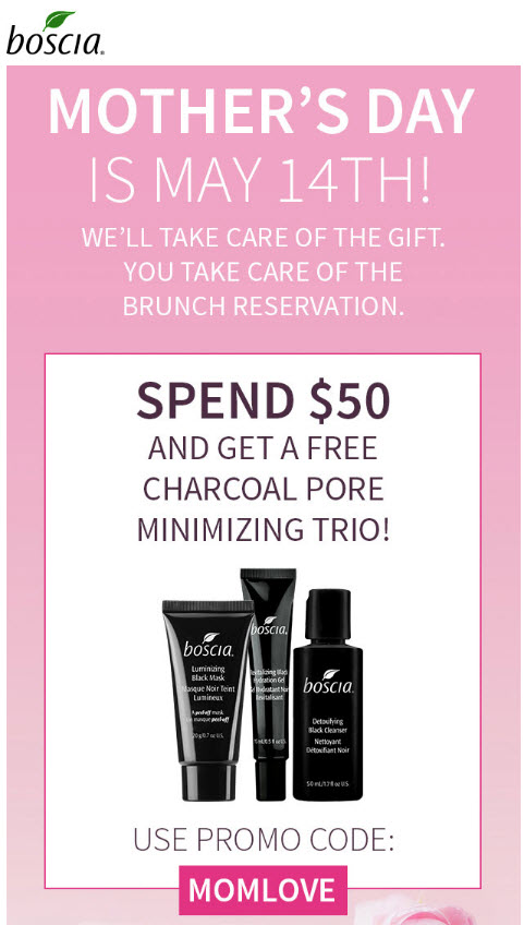 Receive a free 3-piece bonus gift with your $50 Boscia purchase
