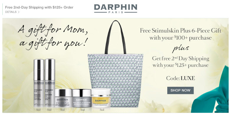 Receive a free 6-piece bonus gift with your $100 Darphin purchase