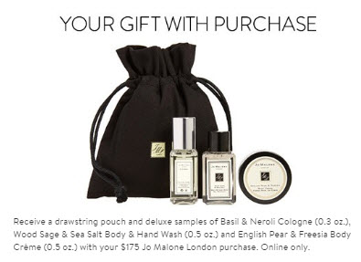 Receive a free 4-piece bonus gift with your $175 Jo Malone purchase