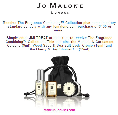 Receive a free 3-piece bonus gift with your $130 Jo Malone purchase