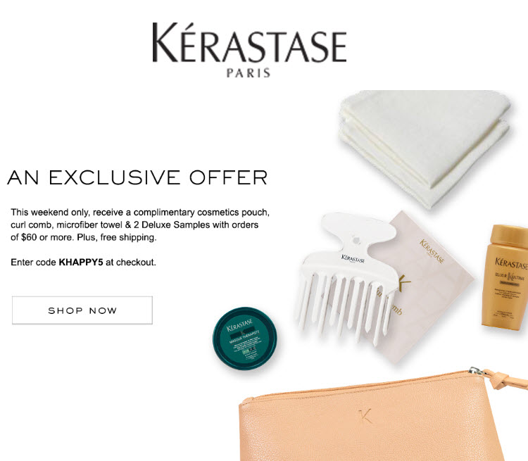 Receive a free 5-piece bonus gift with your $60 Kérastase purchase