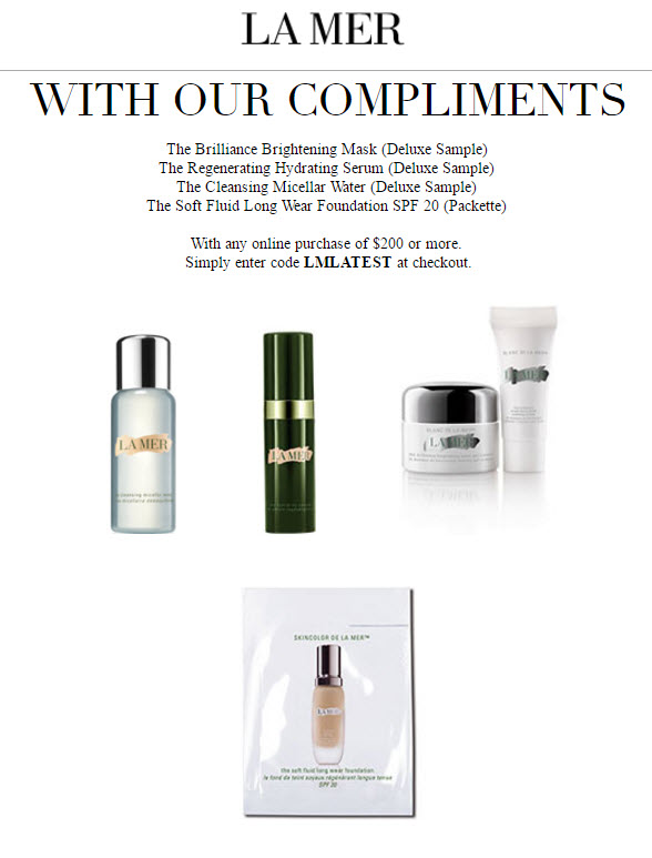 Receive a free 4-piece bonus gift with your $200 La Mer purchase