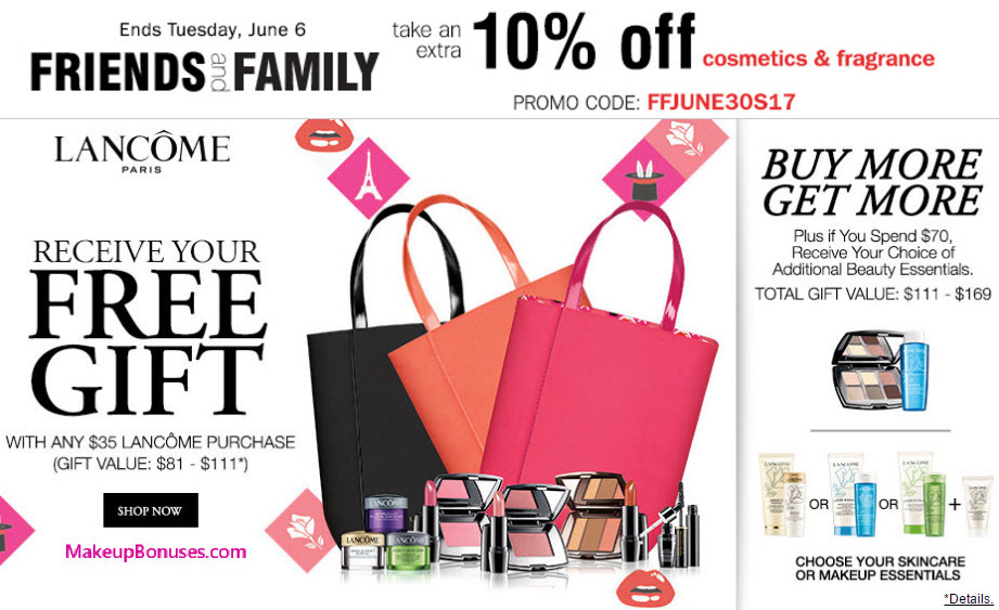 Receive a free 6-piece bonus gift with your $35 Lancôme purchase