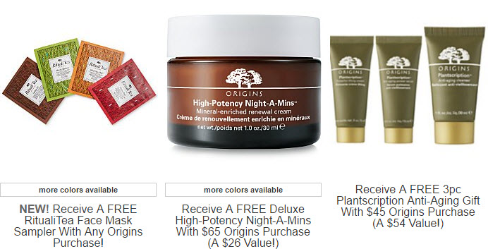 Receive a free 8-piece bonus gift with your $65 Origins purchase
