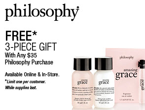 Receive a free 3-piece bonus gift with your $35 Philosophy purchase