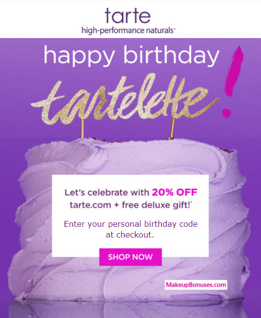 Tarte Birthday Gift - MakeupBonuses.com #tartecosmetics #CrueltyFree #Vegan