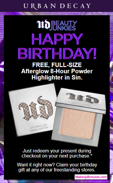 Urban Decay Birthday Gift - MakeupBonuses.com #UrbanDecay