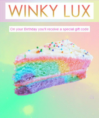 WINKY LUX free birthday gift MakeupBonuses.com
