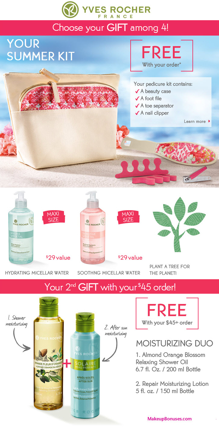 Receive your choice of 4-piece bonus gift with your $10 Yves Rocher purchase