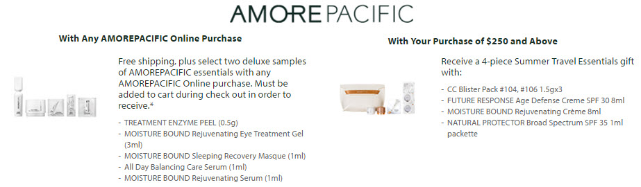 Receive your choice of 6-piece bonus gift with your $250 AMOREPACIFIC purchase
