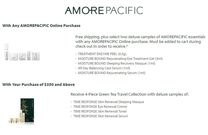 Receive a free 6-piece bonus gift with your $350 AMOREPACIFIC purchase