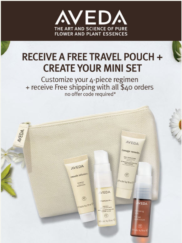 Receive your choice of 5-piece bonus gift with your $40 Aveda purchase
