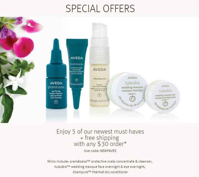 Receive a free 5-piece bonus gift with your $30 Aveda purchase