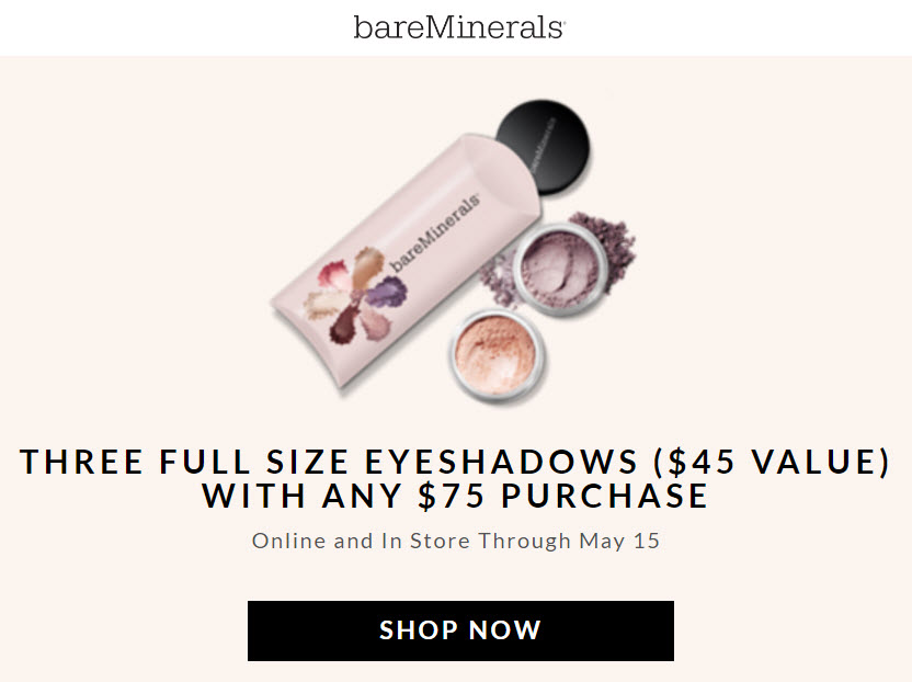Receive your choice of 3-piece bonus gift with your $75 bareMinerals purchase