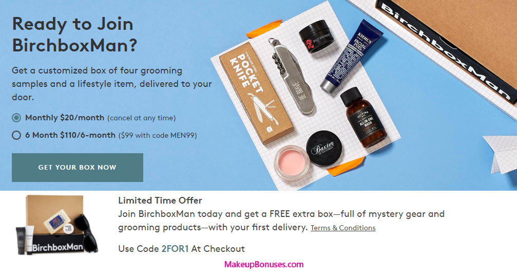 Receive a free 3-piece bonus gift with your BirchboxMan Monthly Subscription purchase