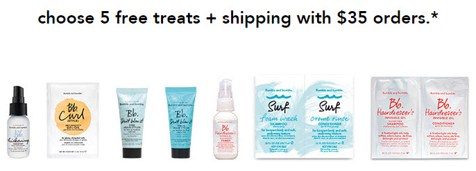 Receive your choice of 5-piece bonus gift with your $35 Bumble and bumble purchase