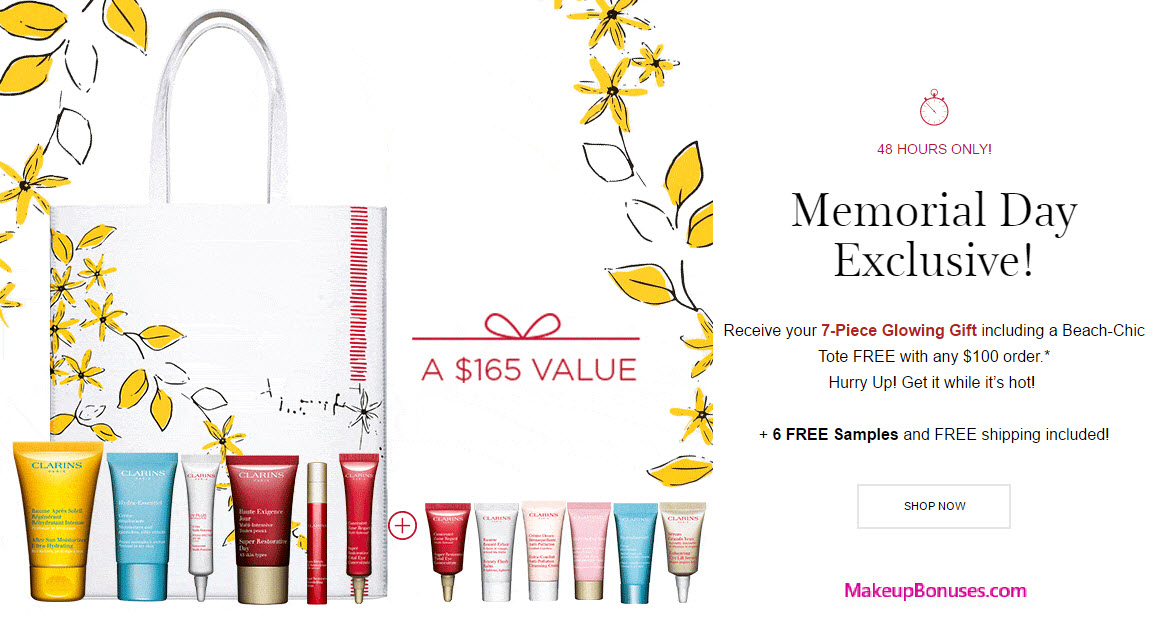 Receive your choice of 13-piece bonus gift with your $100 Clarins purchase