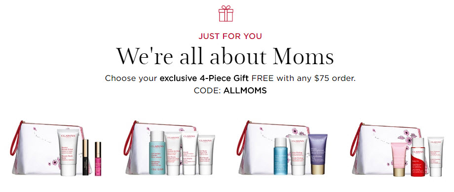 Receive your choice of 4-piece bonus gift with your $75 Clarins purchase