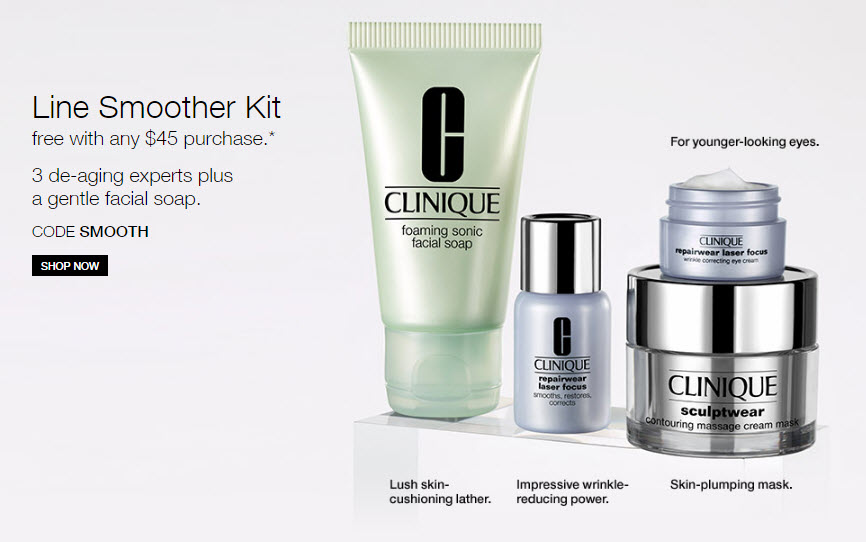 Receive a free 4-piece bonus gift with your $45 Clinique purchase