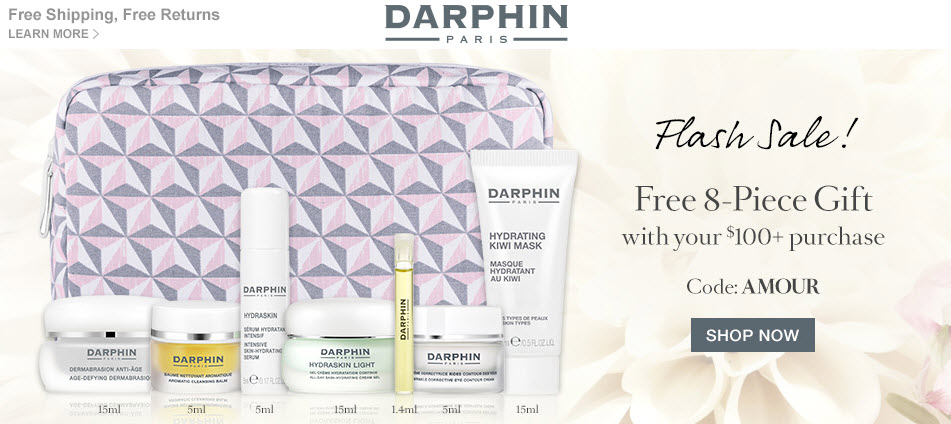 Receive a free 8-piece bonus gift with your $100 Darphin purchase
