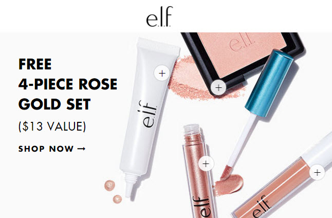 Receive a free 4-piece bonus gift with your $25 ELF Cosmetics purchase