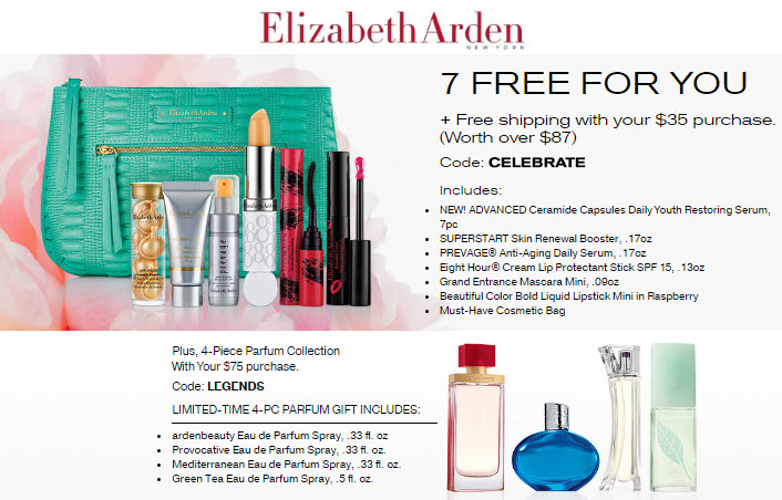Receive a free 7-piece bonus gift with your $35 Elizabeth Arden purchase