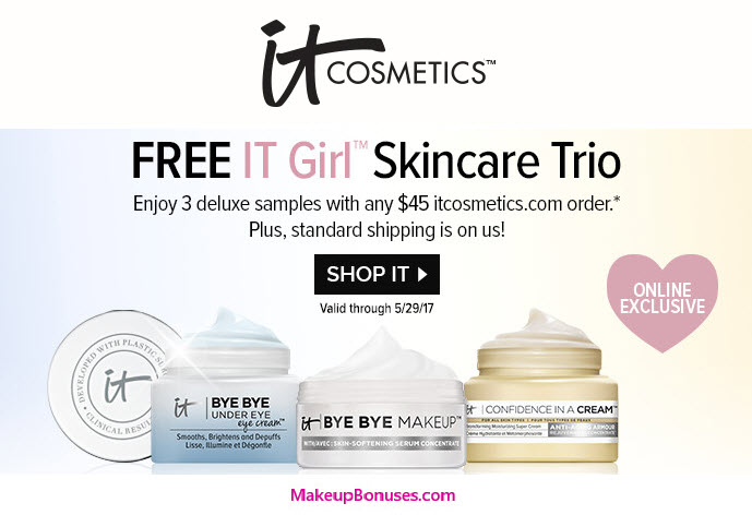 Receive a free 3-piece bonus gift with your $45 It Cosmetics purchase