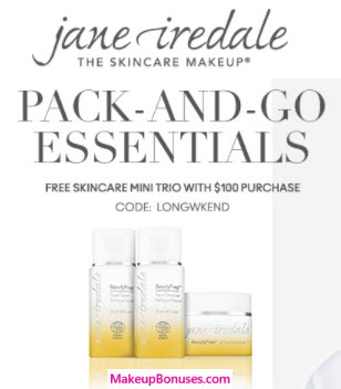 Receive a free 3-piece bonus gift with your $100 Jane Iredale purchase