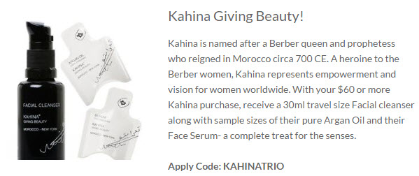 Receive a free 3-piece bonus gift with your $60 Kahina Giving Beauty purchase