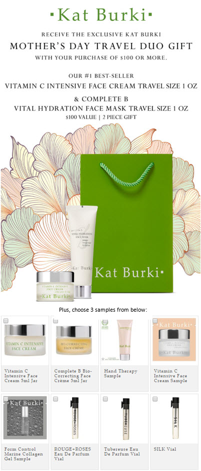 Receive your choice of 5-piece bonus gift with your $100 Kat Burki purchase