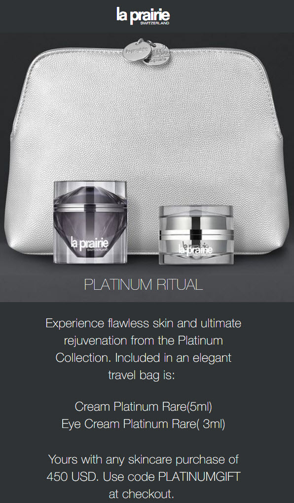 Receive a free 3-piece bonus gift with your $450 La Prairie purchase