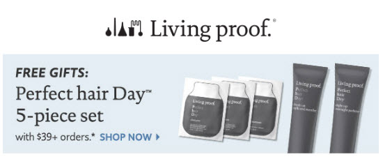 Receive a free 5-piece bonus gift with your $39 Living Proof purchase