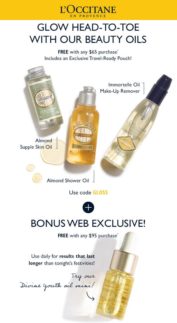 Receive a free 3-piece bonus gift with your $65 L'Occitane purchase