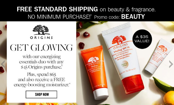 Receive a free 3-piece bonus gift with your $65 Origins purchase