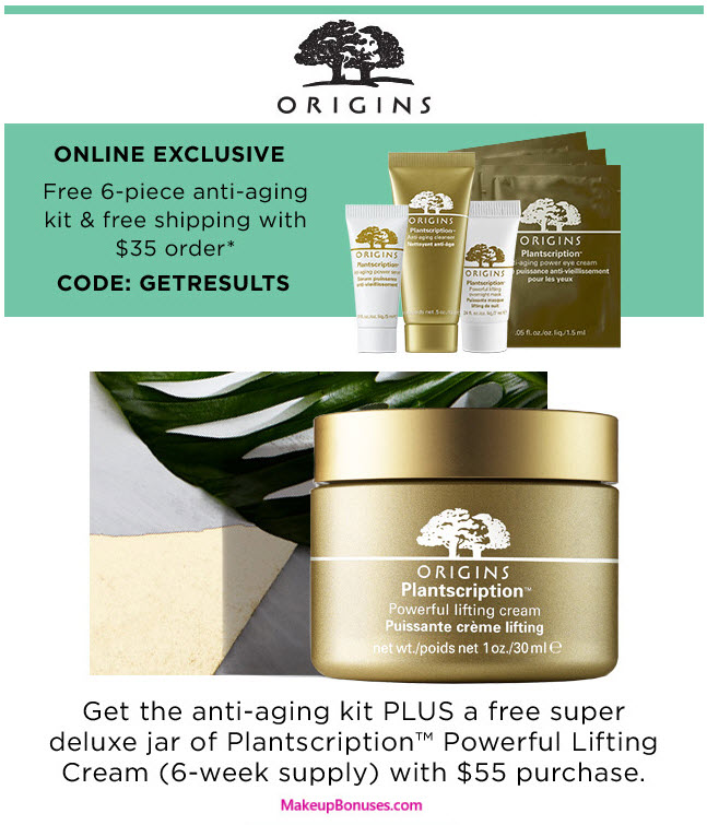 Receive a free 7-piece bonus gift with your $55 Origins purchase