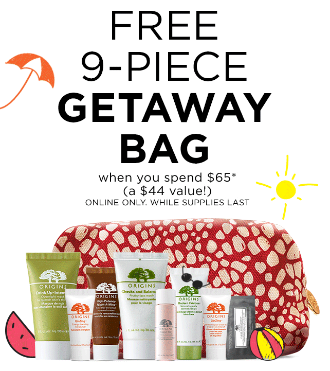 Receive a free 9-piece bonus gift with your $65 Origins purchase