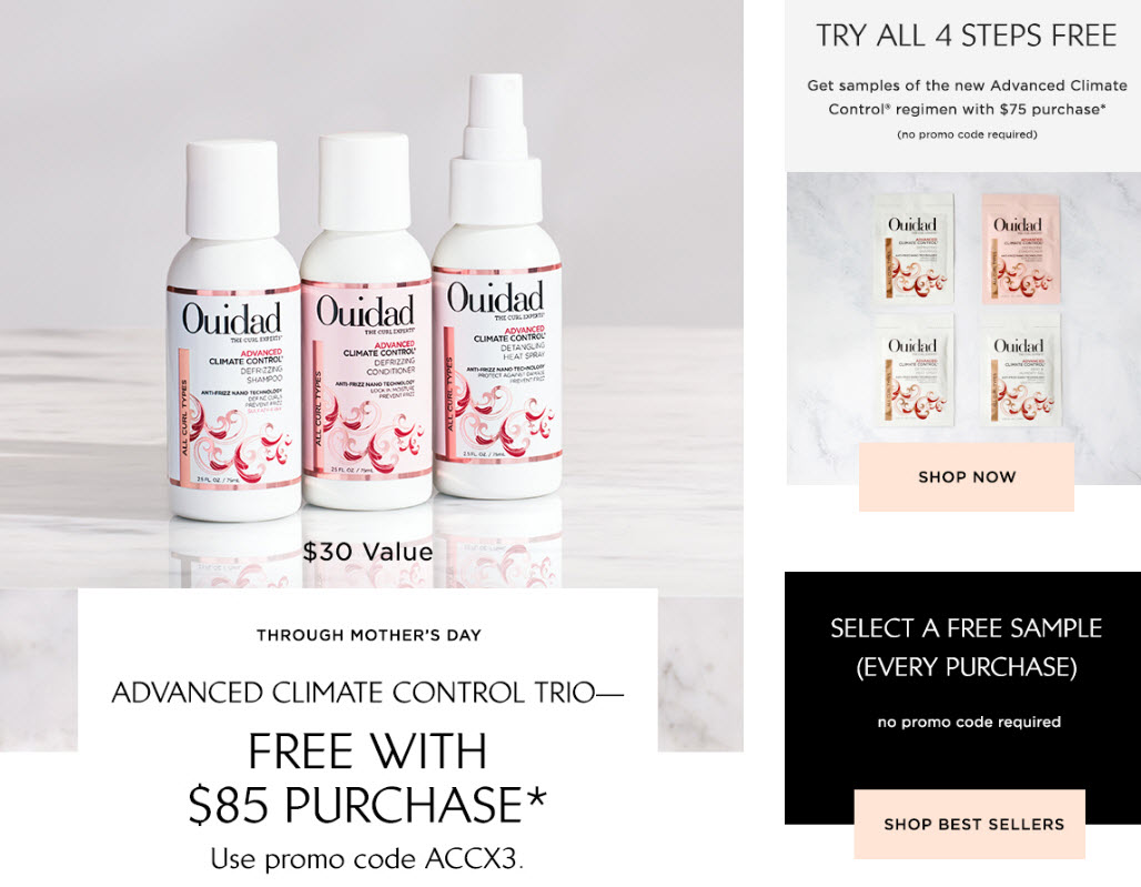 Receive a free 7-piece bonus gift with your $85 Ouidad purchase