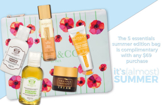 Receive a free 6-piece bonus gift with your $65 Skin and Co Roma purchase