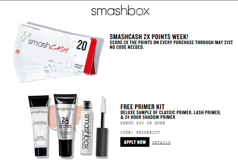 Receive a free 3-piece bonus gift with your $40 Smashbox purchase