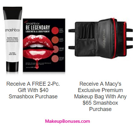 Receive a free 3-piece bonus gift with your $65 Smashbox purchase