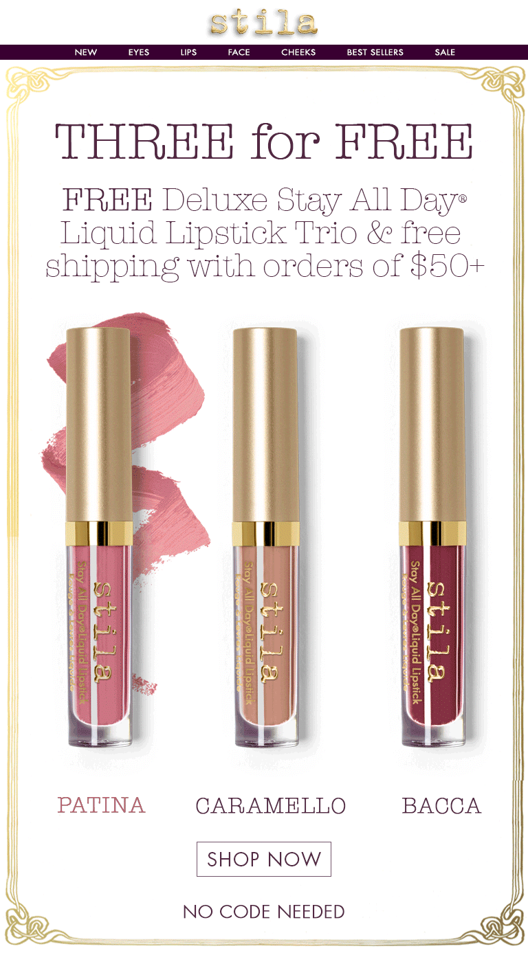 Receive a free 3-piece bonus gift with your $50 Stila purchase