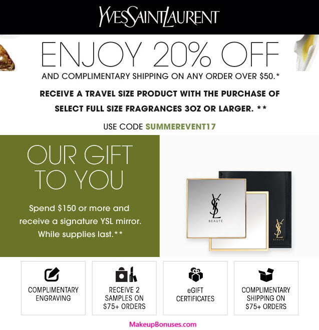 Receive your choice of 3-piece bonus gift with your $150 Yves Saint Laurent purchase