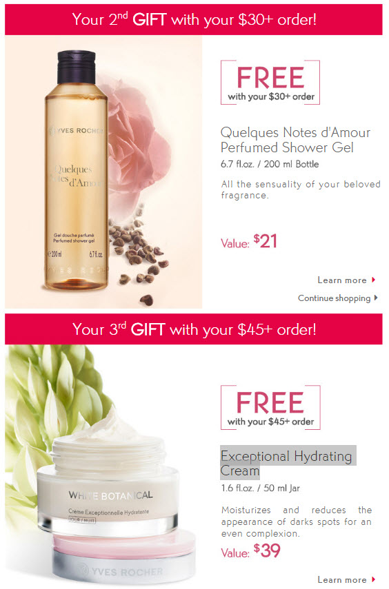 Receive your choice of 8-piece bonus gift with your $45 Yves Rocher purchase