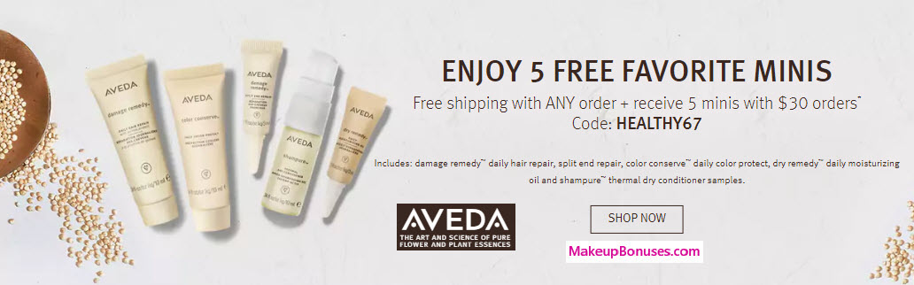 Receive a free 5-pc gift with your $30 Aveda purchase