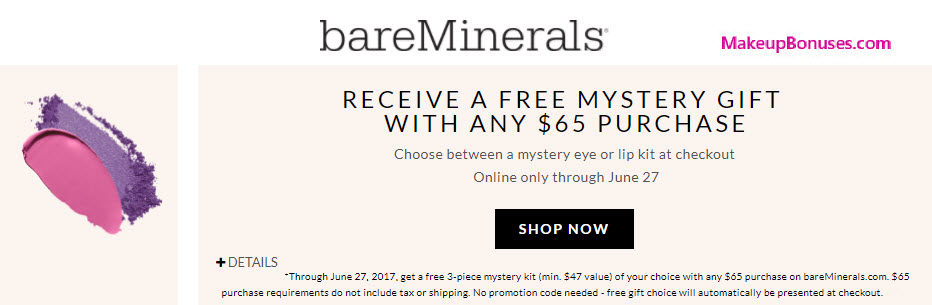 Receive your choice of 3-pc gift with your $65 bareMinerals purchase