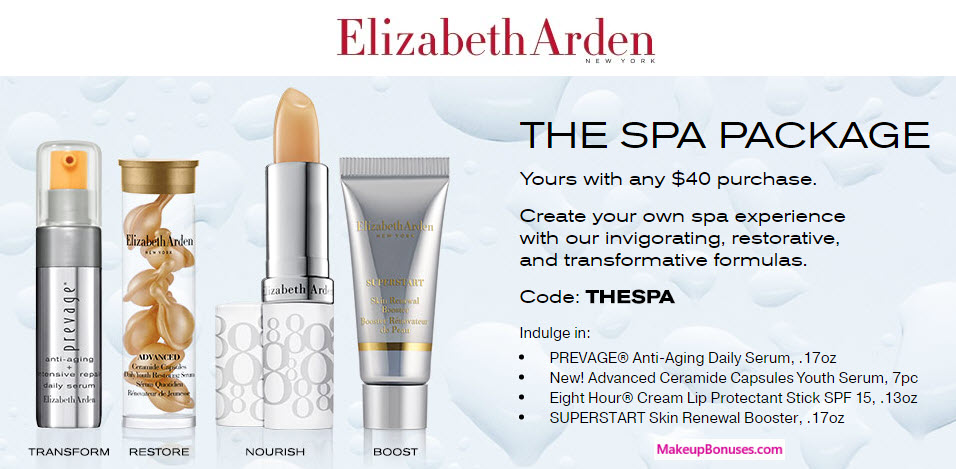 Receive a free 4-piece bonus gift with your $40 Elizabeth Arden purchase