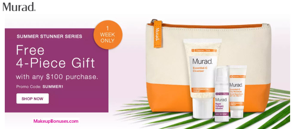 Receive a free 4-piece bonus gift with your $100 Murad purchase